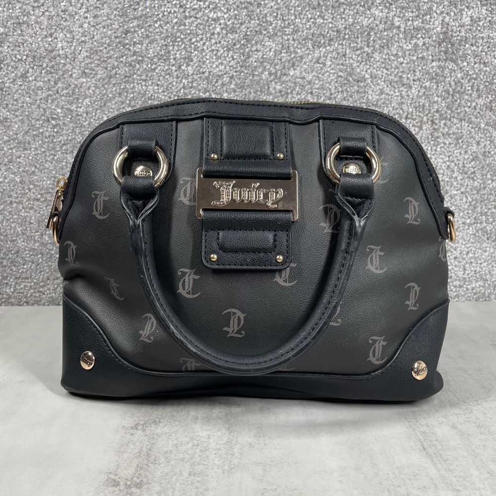 Juicy Couture Handbag Y2K Black Monogram Satchel Bag Gold Logo Dome